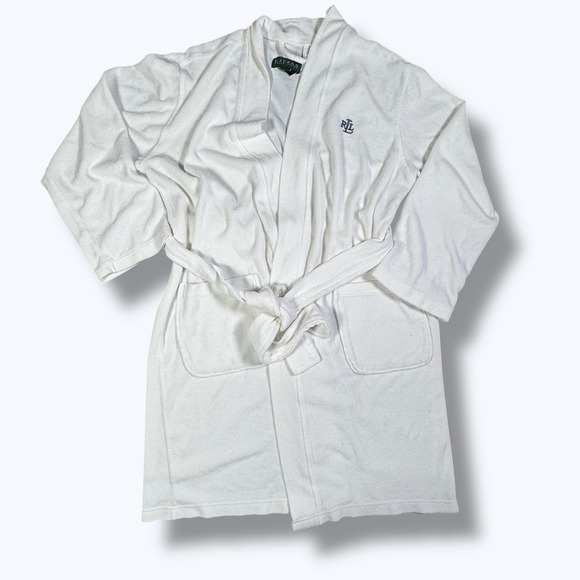 Lauren Ralph Lauren White Robe Women's Size M Plush Belted Bathrobe Soft Lounge - Picture 7 of 7